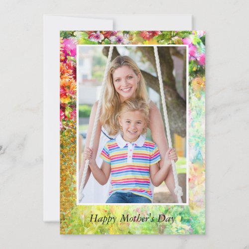Mothers Day Photo Watercolor Country Garden Name Holiday Card