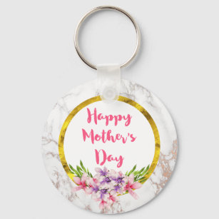 Mother's Day Pink and Purple Watercolor Magnolias Keychain