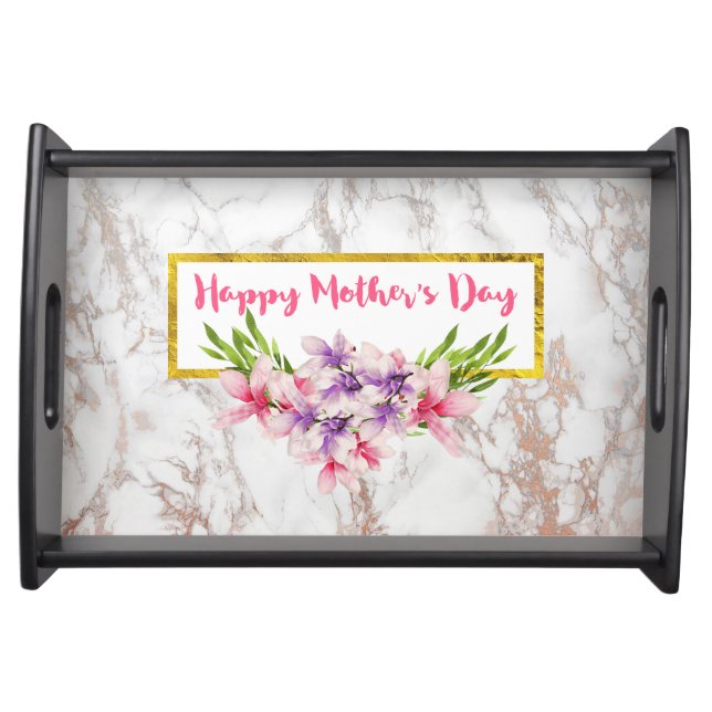 Mother's Day Pink and Purple Watercolor Magnolias Serving Tray (Front)
