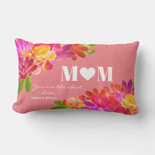 Mothers Day Pink Bright Florals Mom Lumbar Pillow