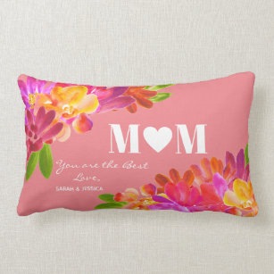Mother's Day Pink Bright Florals Mom Lumbar Pillow