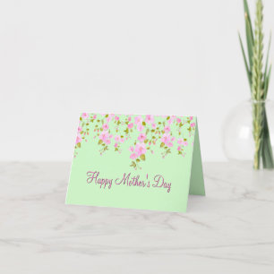 Mother's Day Pink Cherry Blossom & Mint Green Holiday Card
