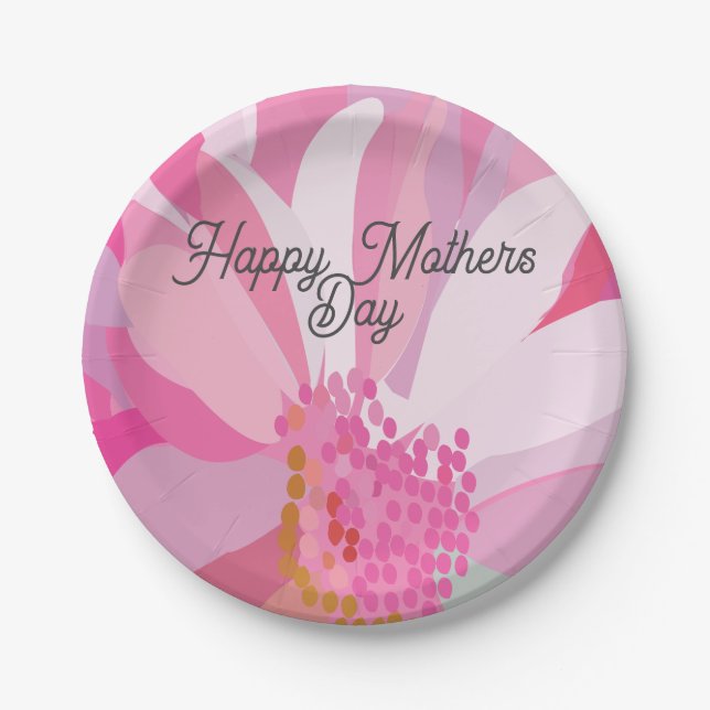 Mothers Day Pink Daisy Flower  Mothers Day Paper Plates (Front)