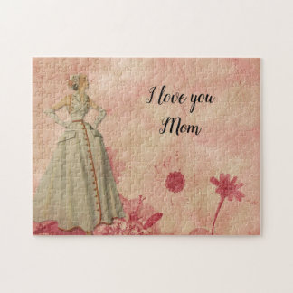Mother's Day Pink Floral Abstract Vintage Woman Jigsaw Puzzle