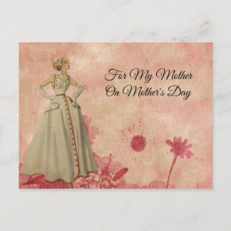 Mother's Day Pink Floral Abstract Vintage Woman Postcard