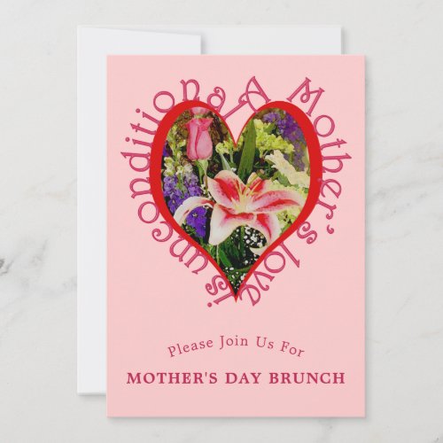 Mothers Day Pink Floral Love Brunch Invitation