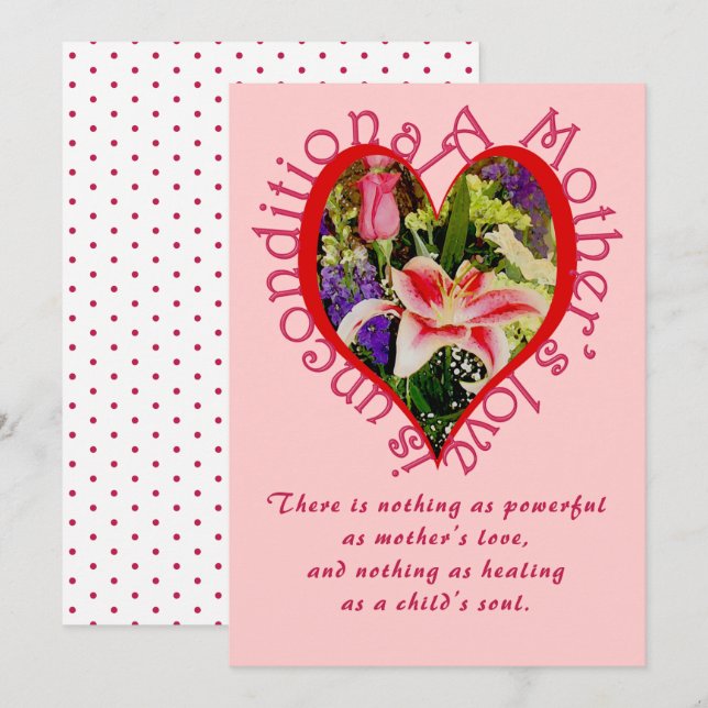 Mother's Day Pink Floral Love Unconditional Poem Holiday Card (Front/Back)