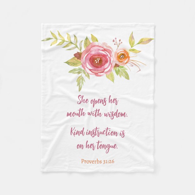 Mother's Day Pink Floral Proverbs Scripture Fleece Blanket (Front)