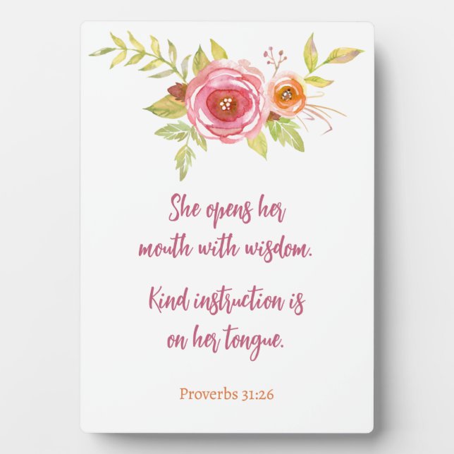 Mother's Day Pink Floral Proverbs Scripture Plaque (Front)