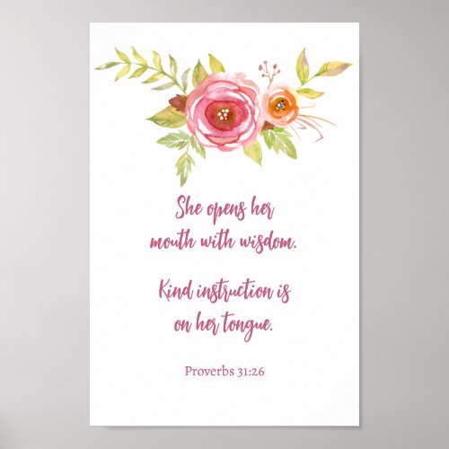 Mothers Day Pink Floral Proverbs Scripture Poster