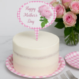Mothers Day Pink Gingham  Cake Topper