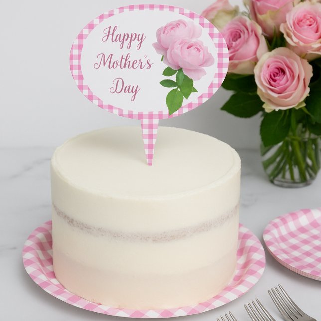 Mothers Day Pink Gingham  Cake Topper (Creator Uploaded)