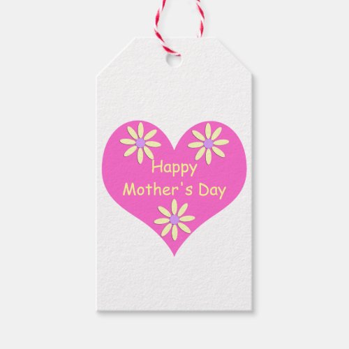 Mothers Day Pink Heart and Yellow Flowers Gift Tags