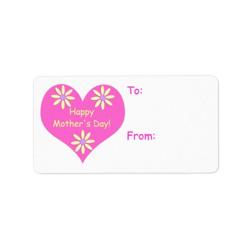 Mothers Day Pink Heart and Yellow Flowers Label