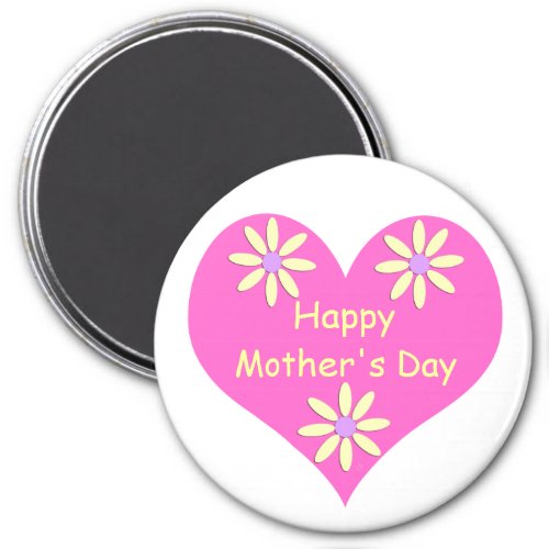 Mothers Day Pink Heart and Yellow Flowers Magnet