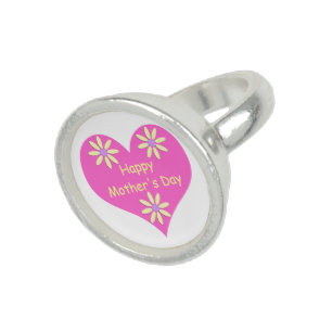 Mother's Day Pink Heart and Yellow Flowers Ring