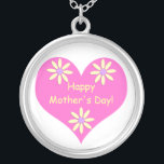 Mother's Day Pink Heart and Yellow Flowers Silver Plated Necklace<br><div class="desc">A cute and simple design with a pink heart with yellow flowers for Mother's Day</div>