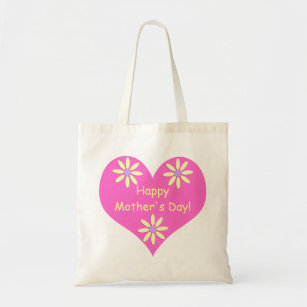 Mother's Day Pink Heart and Yellow Flowers Tote Bag