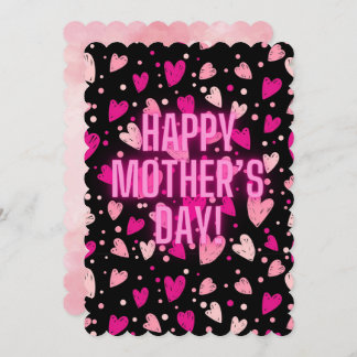 Mother's Day Pink Neon Hearts Greeting Card