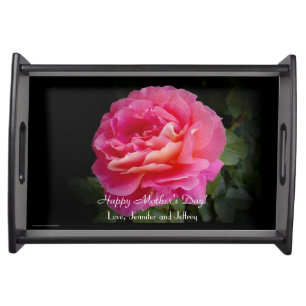 Mother's Day Pink Rose Floral, Name,  Serving Tray