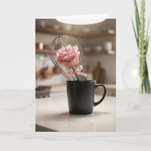 Mother's Day Pink Rose In Wire Whisk Card