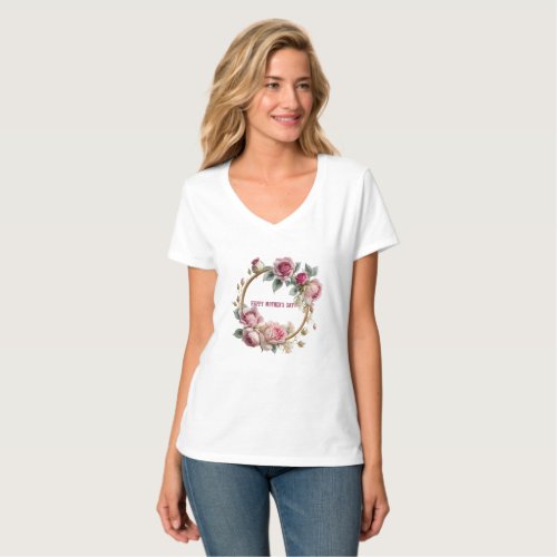 Mothers Day Pink Roses Round Frame T_Shirt