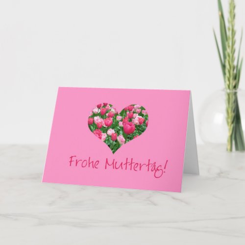 mothers day pink tulip hearts card german