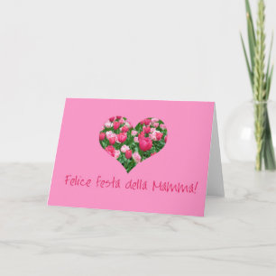mother's day pink tulip hearts card italian