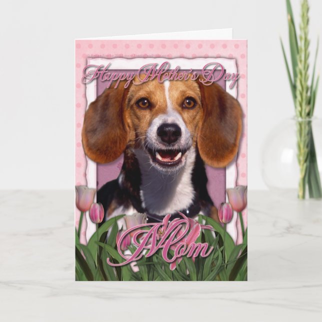 Mothers Day - Pink Tulips - Beagle Card (Front)
