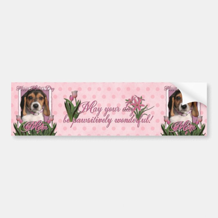 Mothers Day   Pink Tulips   Beagle Puppy Bumper Stickers