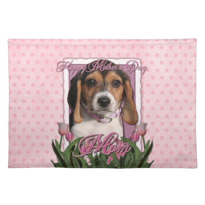 Mothers Day   Pink Tulips   Beagle Puppy Place Mats