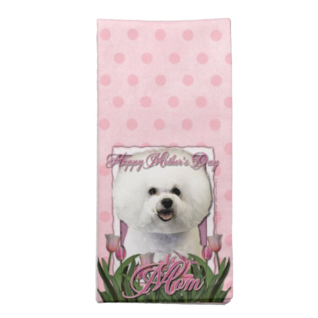 Mothers Day - Pink Tulips - Bichon Frise Cloth Napkin (Folded)