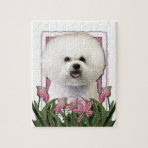 Mothers Day - Pink Tulips - Bichon Frise Jigsaw Puzzle