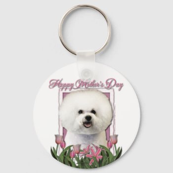 Mothers Day - Pink Tulips - Bichon Frise Keychain by FrankzPawPrintz at Zazzle