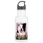 Mothers Day - Pink Tulips - Border Collie Water Bottle