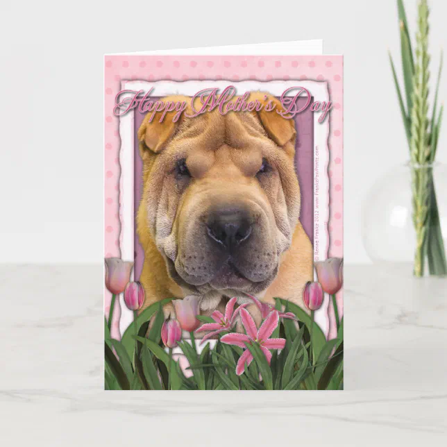 Mothers Day - Pink Tulips - Chinese Shar Pei Card | Zazzle