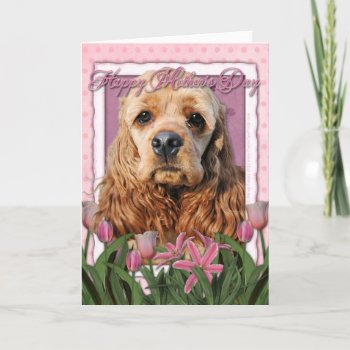 Mothers Day - Pink Tulips - Cocker Spaniel Card by FrankzPawPrintz at Zazzle