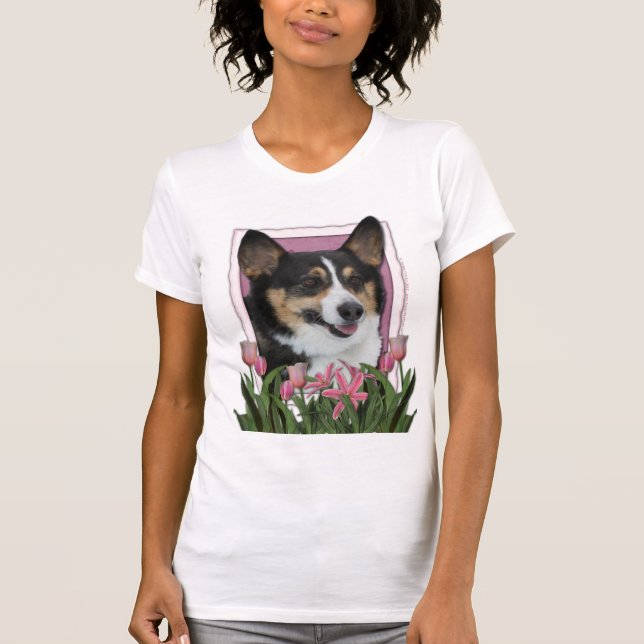 Mothers Day - Pink Tulips - Corgi T-Shirt (Front)
