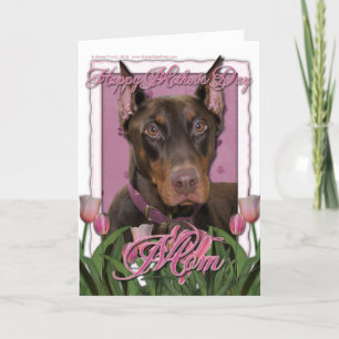 Mothers Day - Pink Tulips - Doberman - Red - Rocky Card