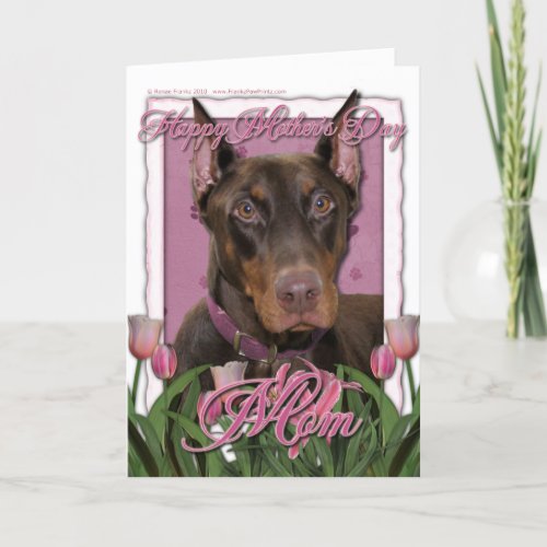 Mothers Day _ Pink Tulips _ Doberman _ Red _ Rocky Card