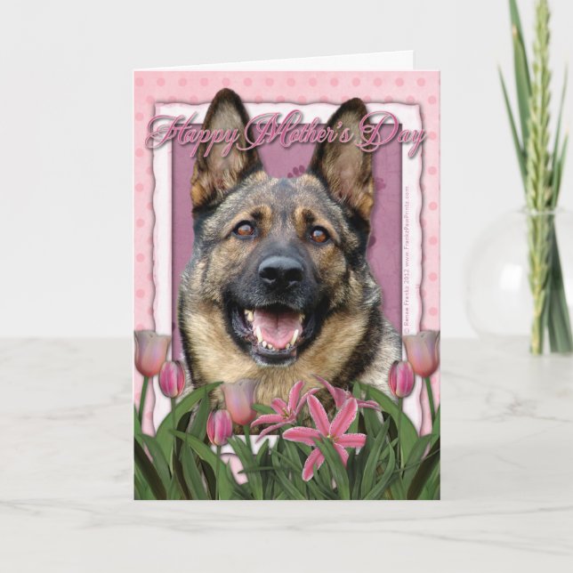 Mothers Day - Pink Tulips - German Shepherd Card (Front)