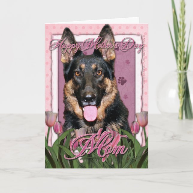 Mothers Day - Pink Tulips - German Shepherd - Kuno Card (Front)