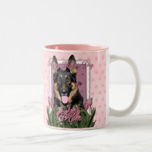 Mothers Day - Pink Tulips - German Shepherd - Kuno Two-Tone Coffee Mug