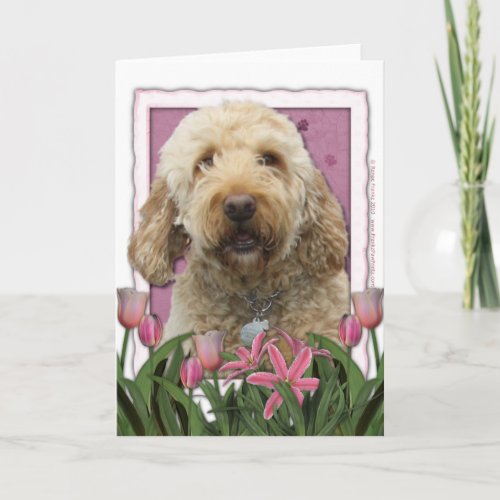 Mothers Day _ Pink Tulips _ Golden Doodle Card