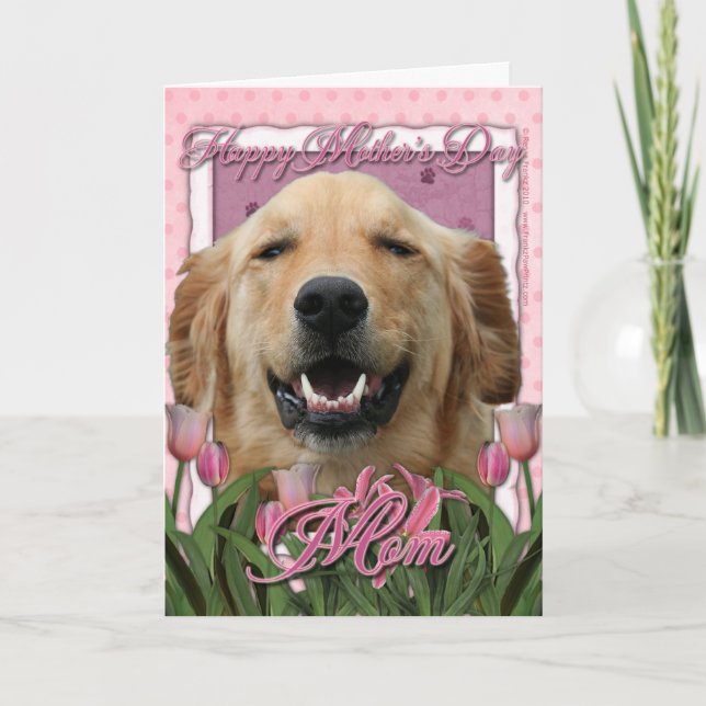 Mothers Day - Pink Tulips - Golden Retriever Card (Front)