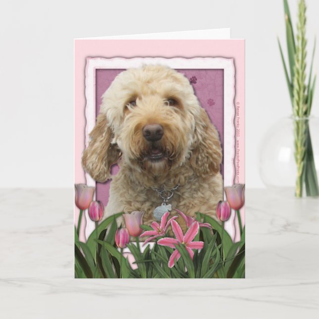 Mothers Day - Pink Tulips - GoldenDoodle Card (Front)