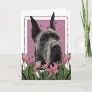 Mothers Day - Pink Tulips - Great Dane - Grey Card
