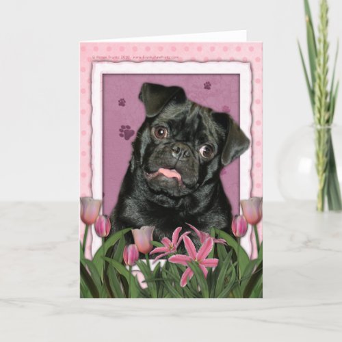 Mothers Day _ Pink Tulips _ Pug _ Ruffy Card