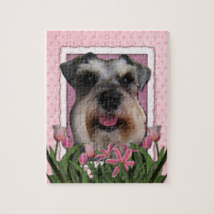Mothers Day - Pink Tulips - Schnauzer Jigsaw Puzzle