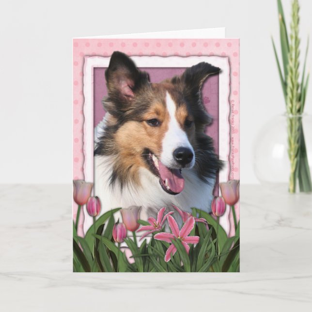 Mothers Day - Pink Tulips - Sheltie Card (Front)